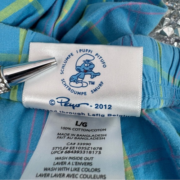 Peyo Smurf pants grouchy 2012 plaid y2k stripes Blue Checkered Bottoms - Picture 8 of 11